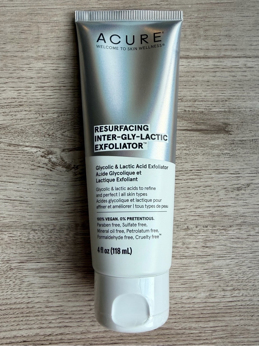 ACURE Resurfacing Inter-Gly-Lactic Exfoliator 4 oz Glycolic & Lactic Acid Vegan